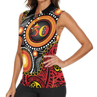 Celebrating 50 Years Papua New Guinea Women Sleeveless Polo Shirt Aboriginal Mix Papuan Pattern - Polynesian Pride