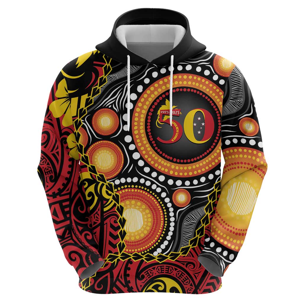 Celebrating 50 Years Papua New Guinea Zip Hoodie Aboriginal Mix Papuan Pattern - Polynesian Pride