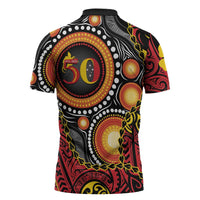 Celebrating 50 Years Papua New Guinea Zipper Polo Shirt Aboriginal Mix Papuan Pattern - Polynesian Pride