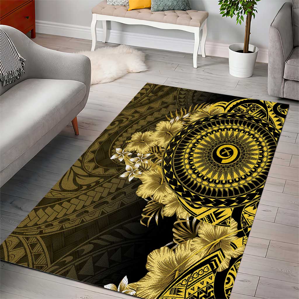 Vanuatu Area Rug Hibisus Polynesian Pattern Gold - Polynesian Pride