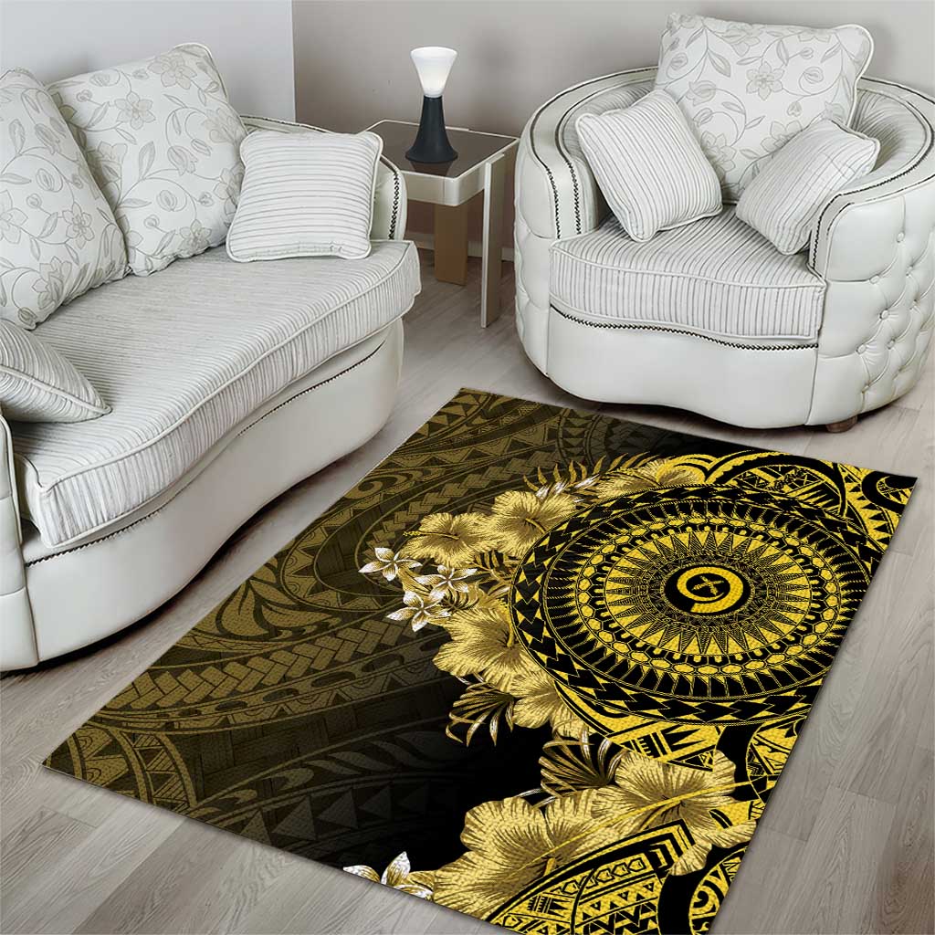 Vanuatu Area Rug Hibisus Polynesian Pattern Gold - Polynesian Pride