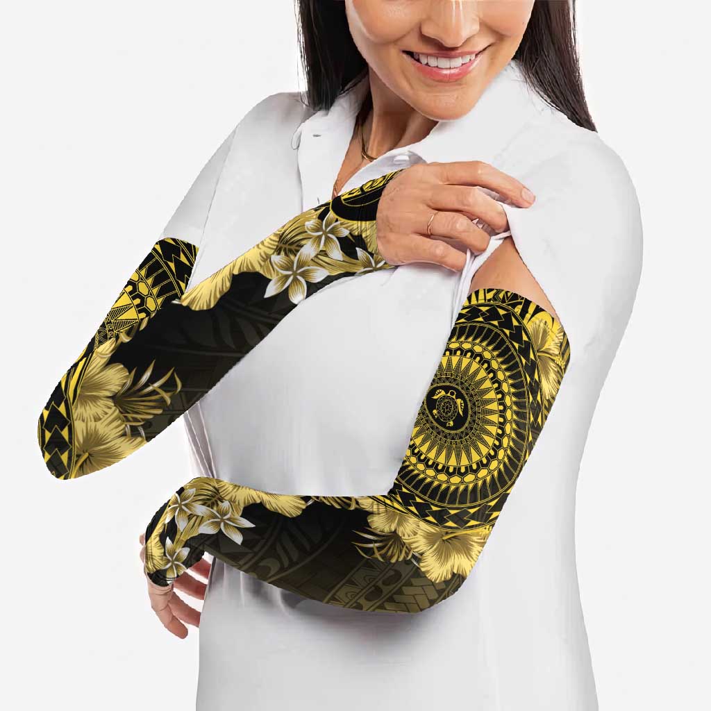 Vanuatu Arm Sleeves Hibisus Polynesian Pattern Gold - Polynesian Pride