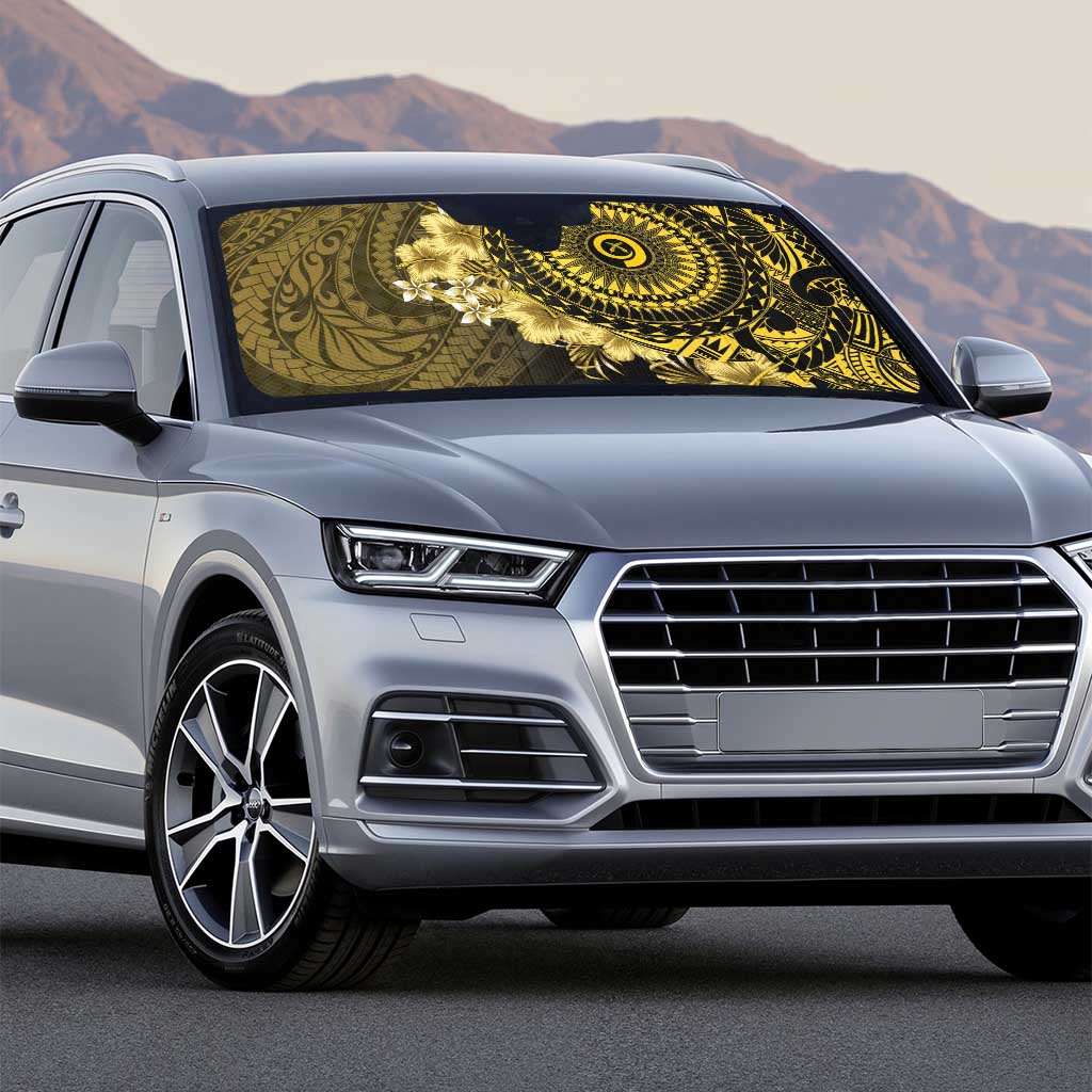 Vanuatu Auto Sun Shade Hibisus Polynesian Pattern Gold - Polynesian Pride