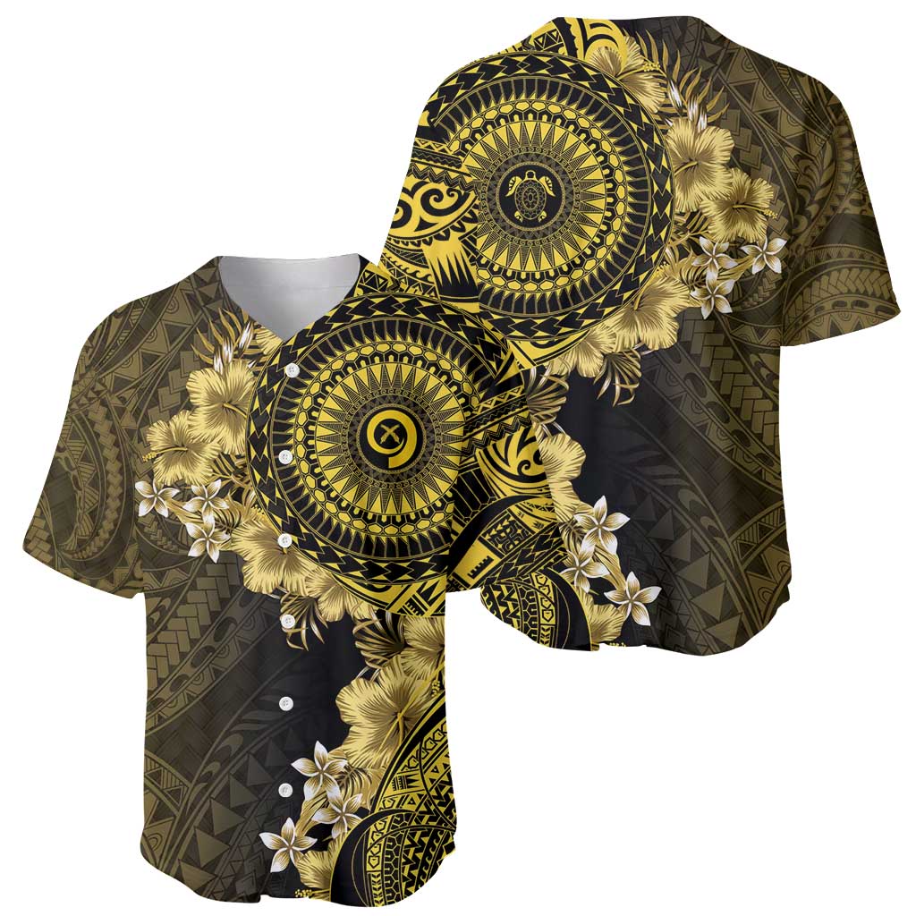 Vanuatu Baseball Jersey Hibisus Polynesian Pattern Gold - Polynesian Pride