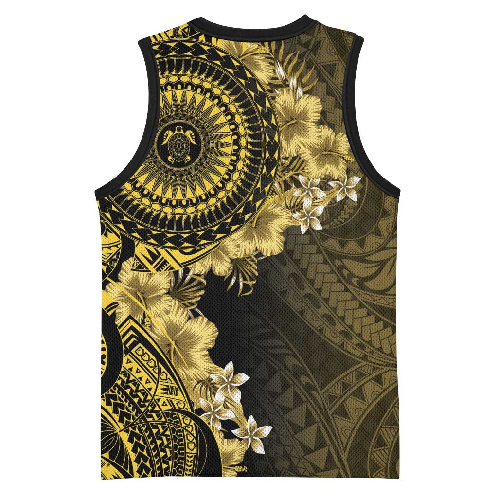 Vanuatu Basketball Jersey Hibisus Polynesian Pattern Gold - Polynesian Pride