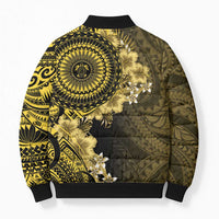 Vanuatu Bomber Puffer Jacket Hibisus Polynesian Pattern Gold - Polynesian Pride