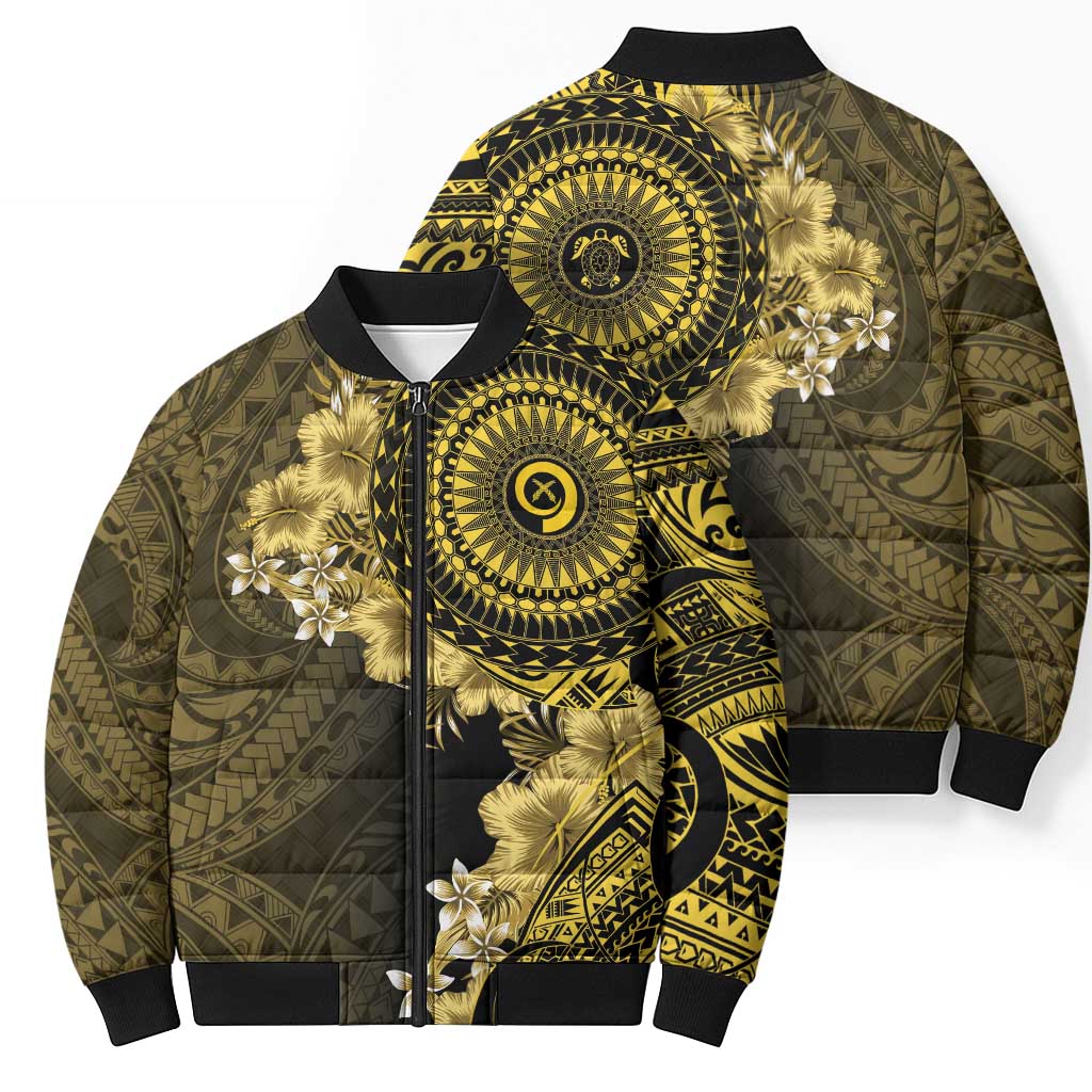 Vanuatu Bomber Puffer Jacket Hibisus Polynesian Pattern Gold - Polynesian Pride
