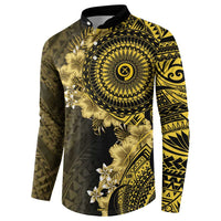 Vanuatu Button Sweatshirt Hibisus Polynesian Pattern Gold - Polynesian Pride
