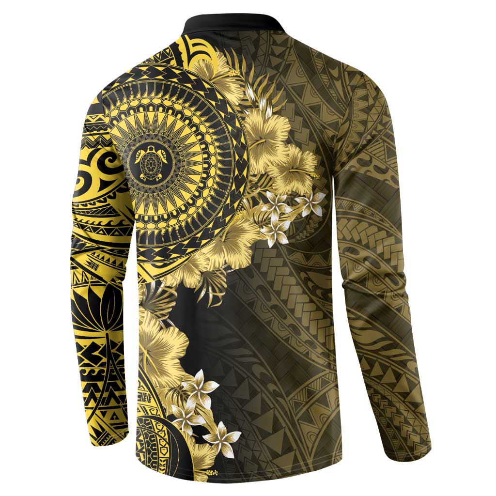 Vanuatu Button Sweatshirt Hibisus Polynesian Pattern Gold - Polynesian Pride