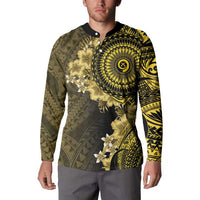 Vanuatu Button Sweatshirt Hibisus Polynesian Pattern Gold - Polynesian Pride