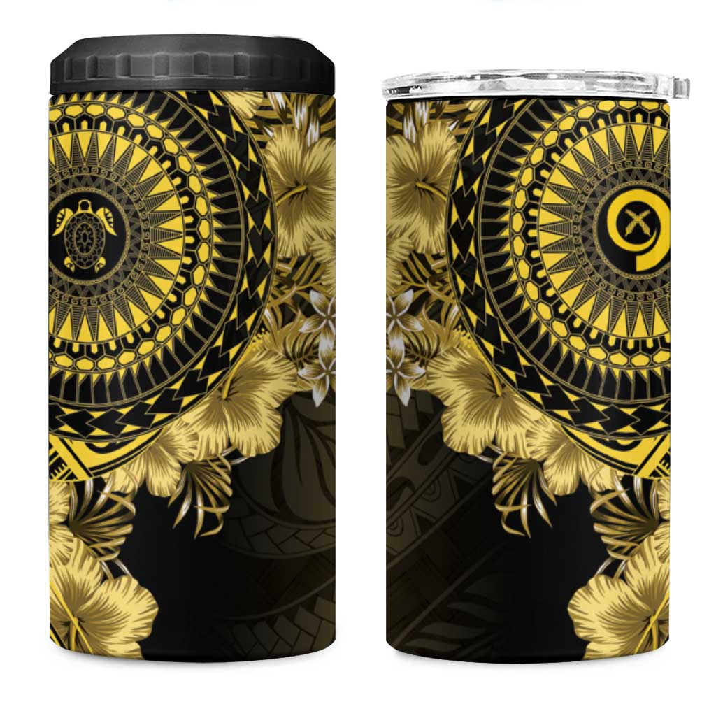 Vanuatu 4 in 1 Can Cooler Tumbler Hibisus Polynesian Pattern Gold - Polynesian Pride