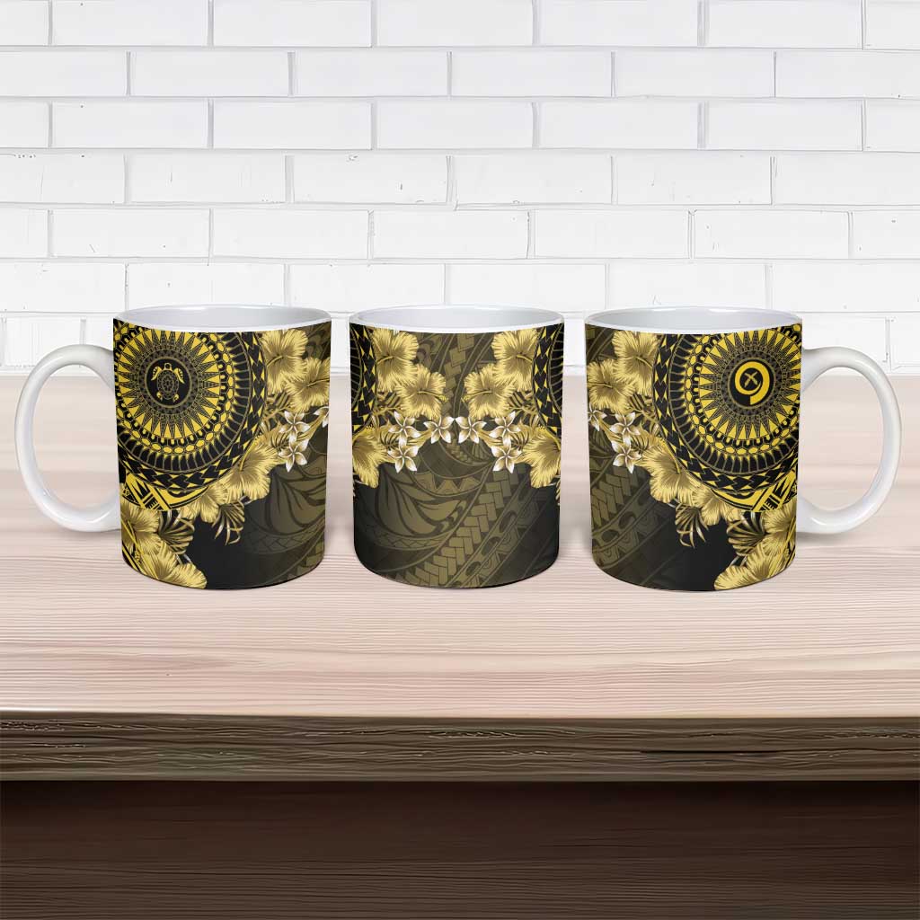 Vanuatu Ceramic Mug Hibisus Polynesian Pattern Gold - Polynesian Pride