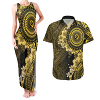 Vanuatu Couples Matching Tank Maxi Dress and Hawaiian Shirt Hibisus Polynesian Pattern Gold - Polynesian Pride