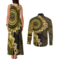 Vanuatu Couples Matching Tank Maxi Dress and Long Sleeve Button Shirt Hibisus Polynesian Pattern Gold - Polynesian Pride