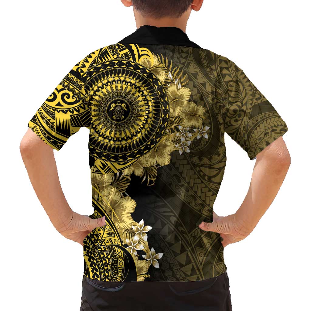 Vanuatu Family Matching Long Sleeve Bodycon Dress and Hawaiian Shirt Hibisus Polynesian Pattern Gold - Polynesian Pride