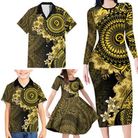 Vanuatu Family Matching Long Sleeve Bodycon Dress and Hawaiian Shirt Hibisus Polynesian Pattern Gold - Polynesian Pride