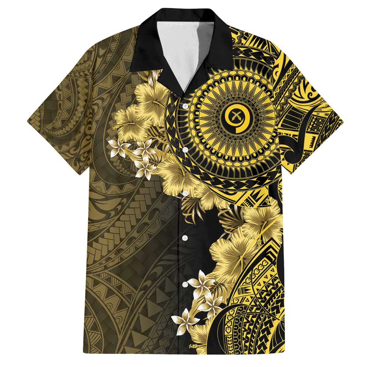 Vanuatu Family Matching Off The Shoulder Long Sleeve Dress and Hawaiian Shirt Hibisus Polynesian Pattern Gold - Polynesian Pride