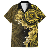 Vanuatu Family Matching Off The Shoulder Long Sleeve Dress and Hawaiian Shirt Hibisus Polynesian Pattern Gold - Polynesian Pride