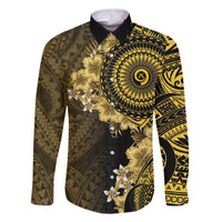 Vanuatu Family Matching Off The Shoulder Long Sleeve Dress and Hawaiian Shirt Hibisus Polynesian Pattern Gold - Polynesian Pride