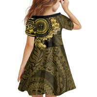 Vanuatu Family Matching Off Shoulder Short Dress and Hawaiian Shirt Hibisus Polynesian Pattern Gold - Polynesian Pride