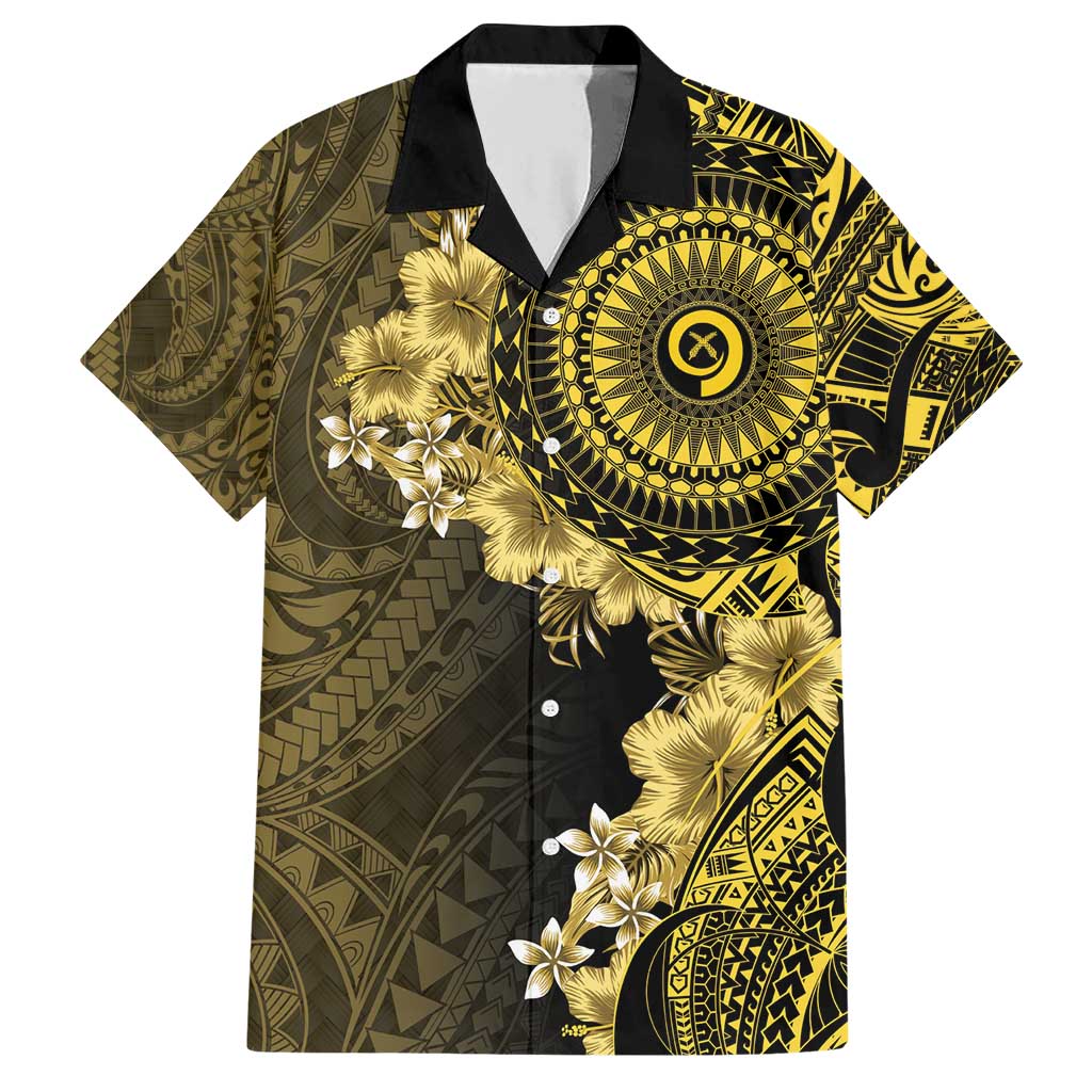 Vanuatu Family Matching Short Sleeve Bodycon Dress and Hawaiian Shirt Hibisus Polynesian Pattern Gold - Polynesian Pride