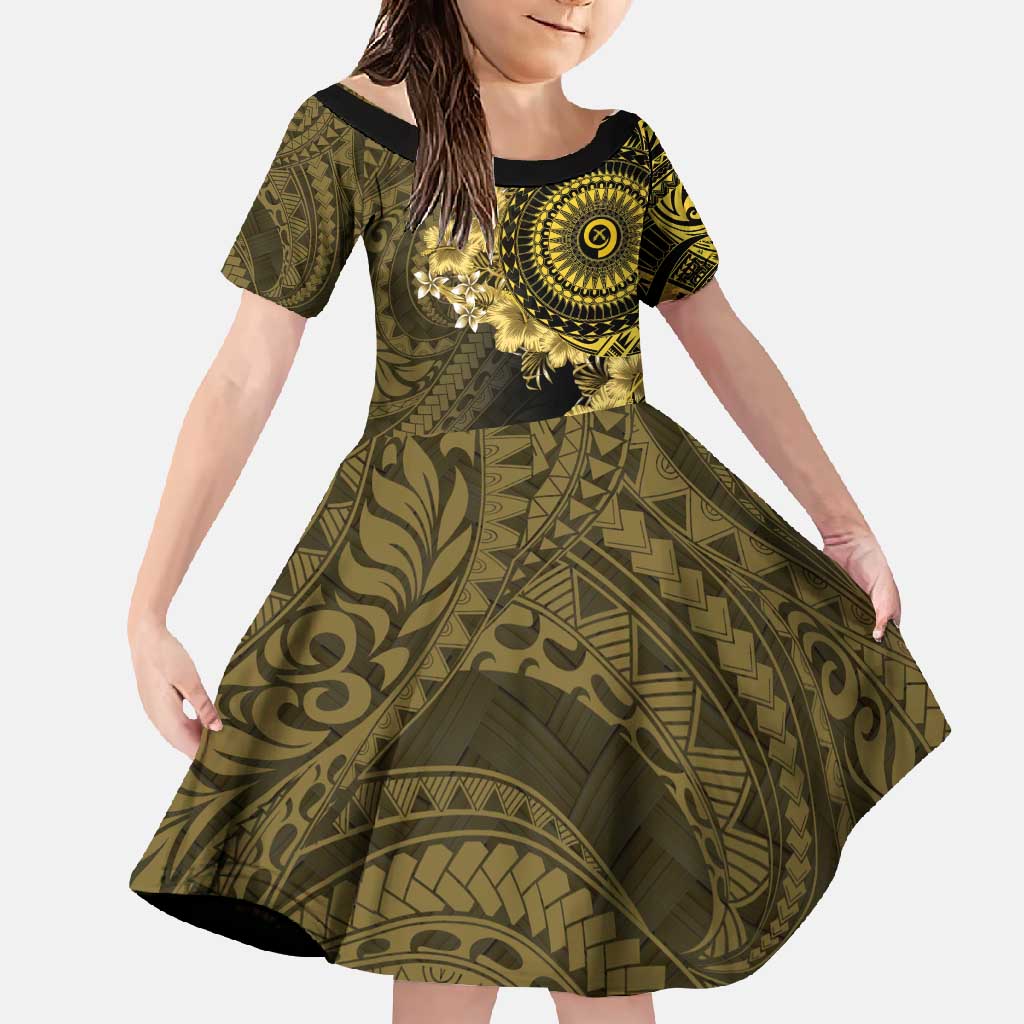 Vanuatu Family Matching Tank Maxi Dress and Hawaiian Shirt Hibisus Polynesian Pattern Gold - Polynesian Pride