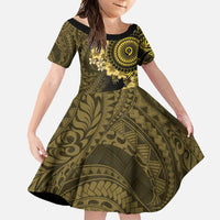 Vanuatu Family Matching Tank Maxi Dress and Hawaiian Shirt Hibisus Polynesian Pattern Gold - Polynesian Pride