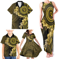 Vanuatu Family Matching Tank Maxi Dress and Hawaiian Shirt Hibisus Polynesian Pattern Gold - Polynesian Pride