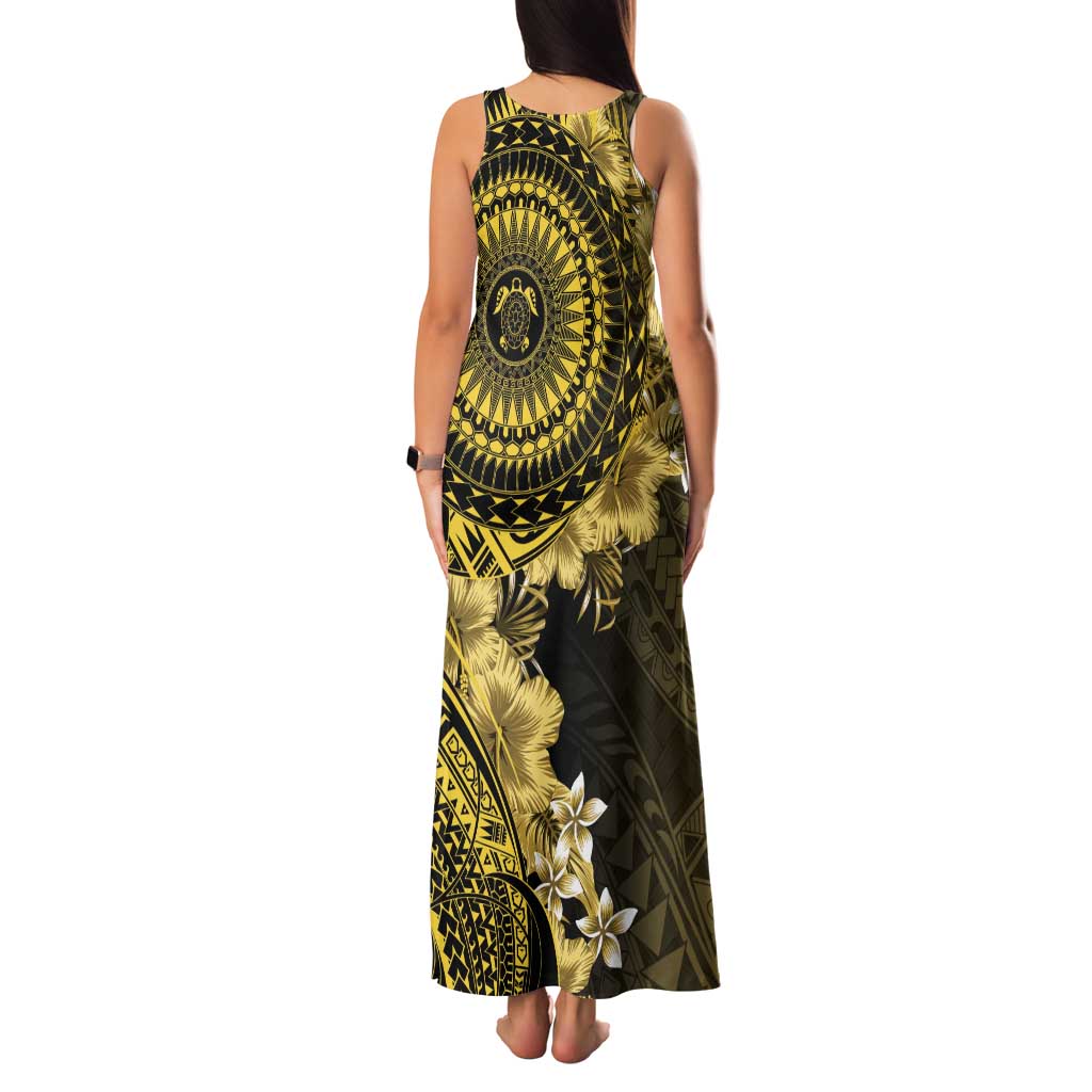 Vanuatu Family Matching Tank Maxi Dress and Hawaiian Shirt Hibisus Polynesian Pattern Gold - Polynesian Pride