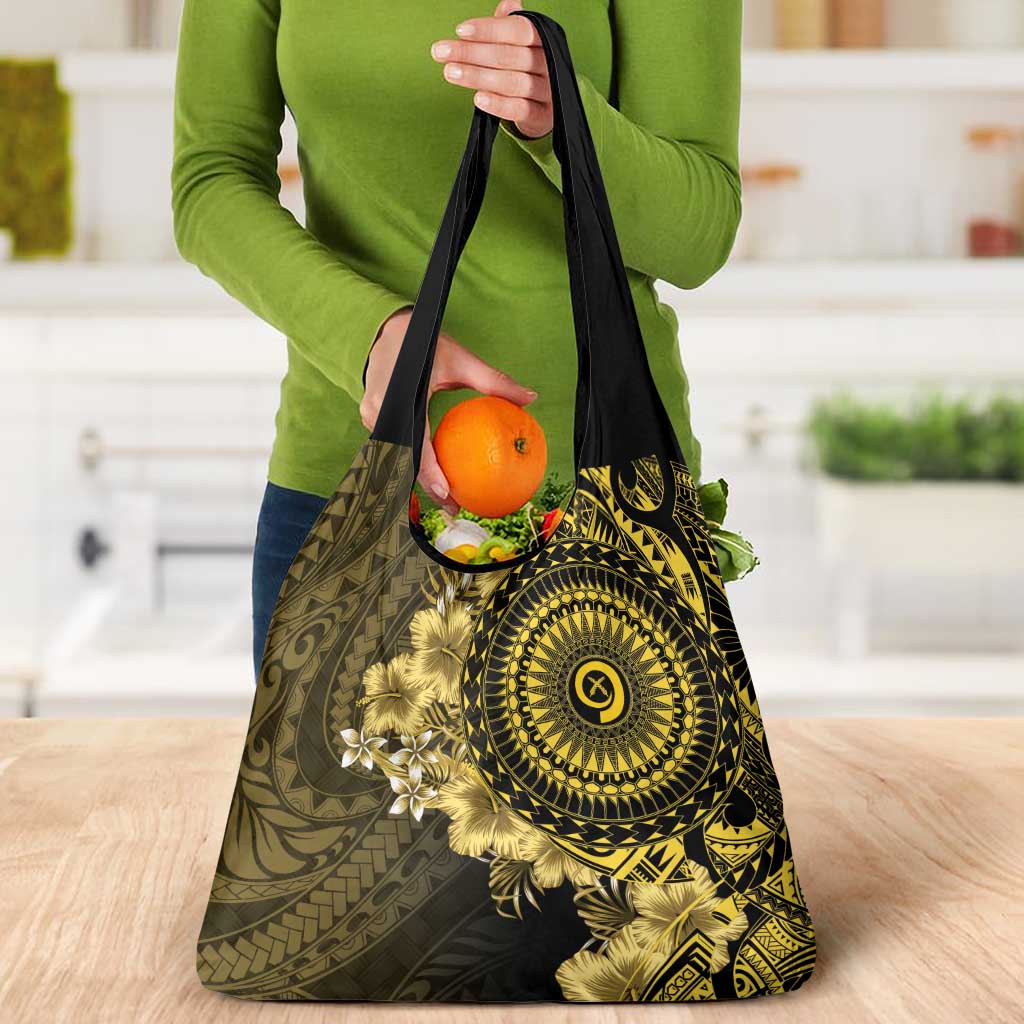 Vanuatu Grocery Bag Hibisus Polynesian Pattern Gold - Polynesian Pride