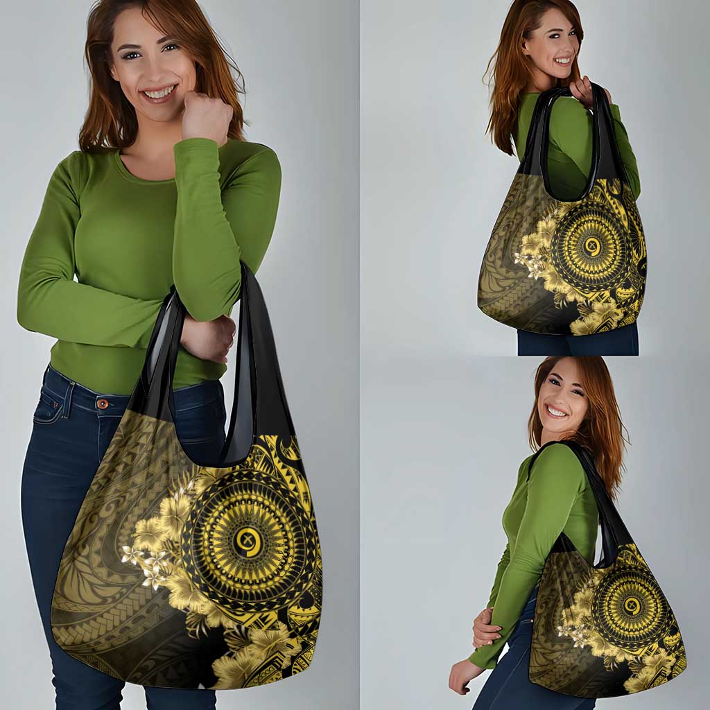 Vanuatu Grocery Bag Hibisus Polynesian Pattern Gold - Polynesian Pride
