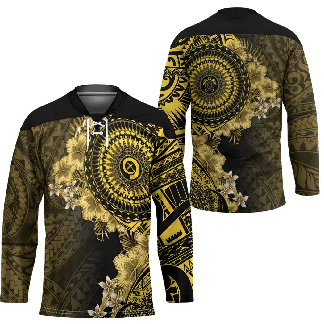 Vanuatu Hockey Jersey Hibisus Polynesian Pattern Gold - Polynesian Pride