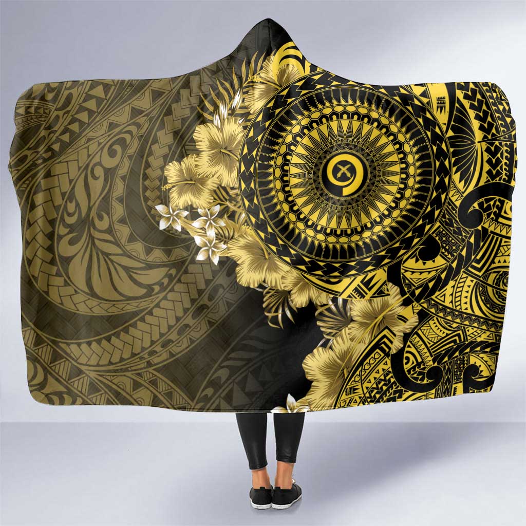Vanuatu Hooded Blanket Hibisus Polynesian Pattern Gold - Polynesian Pride
