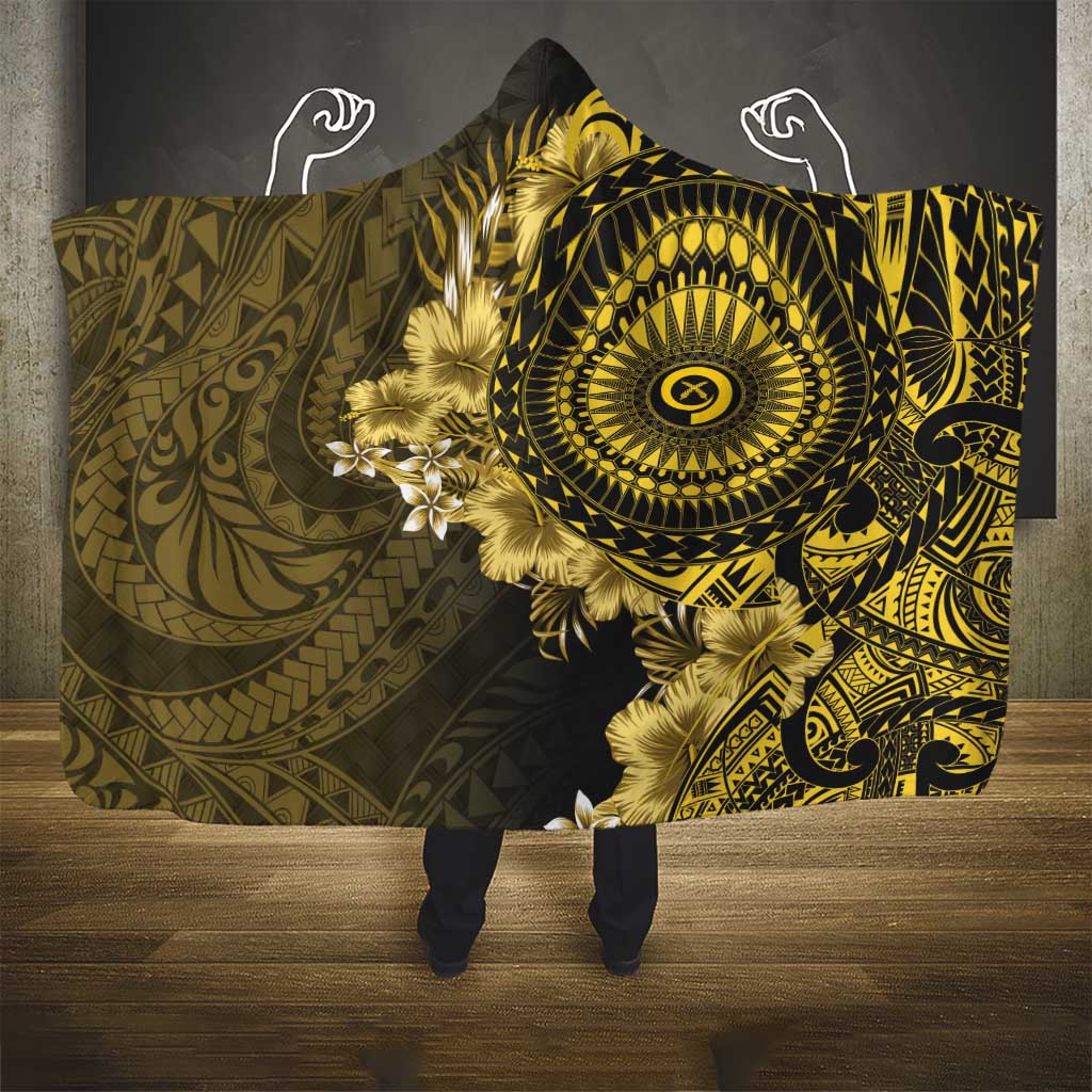 Vanuatu Hooded Blanket Hibisus Polynesian Pattern Gold - Polynesian Pride