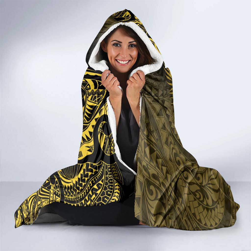 Vanuatu Hooded Blanket Hibisus Polynesian Pattern Gold - Polynesian Pride