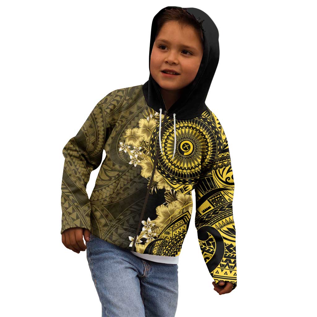 Vanuatu Kid Hoodie Hibisus Polynesian Pattern Gold - Polynesian Pride