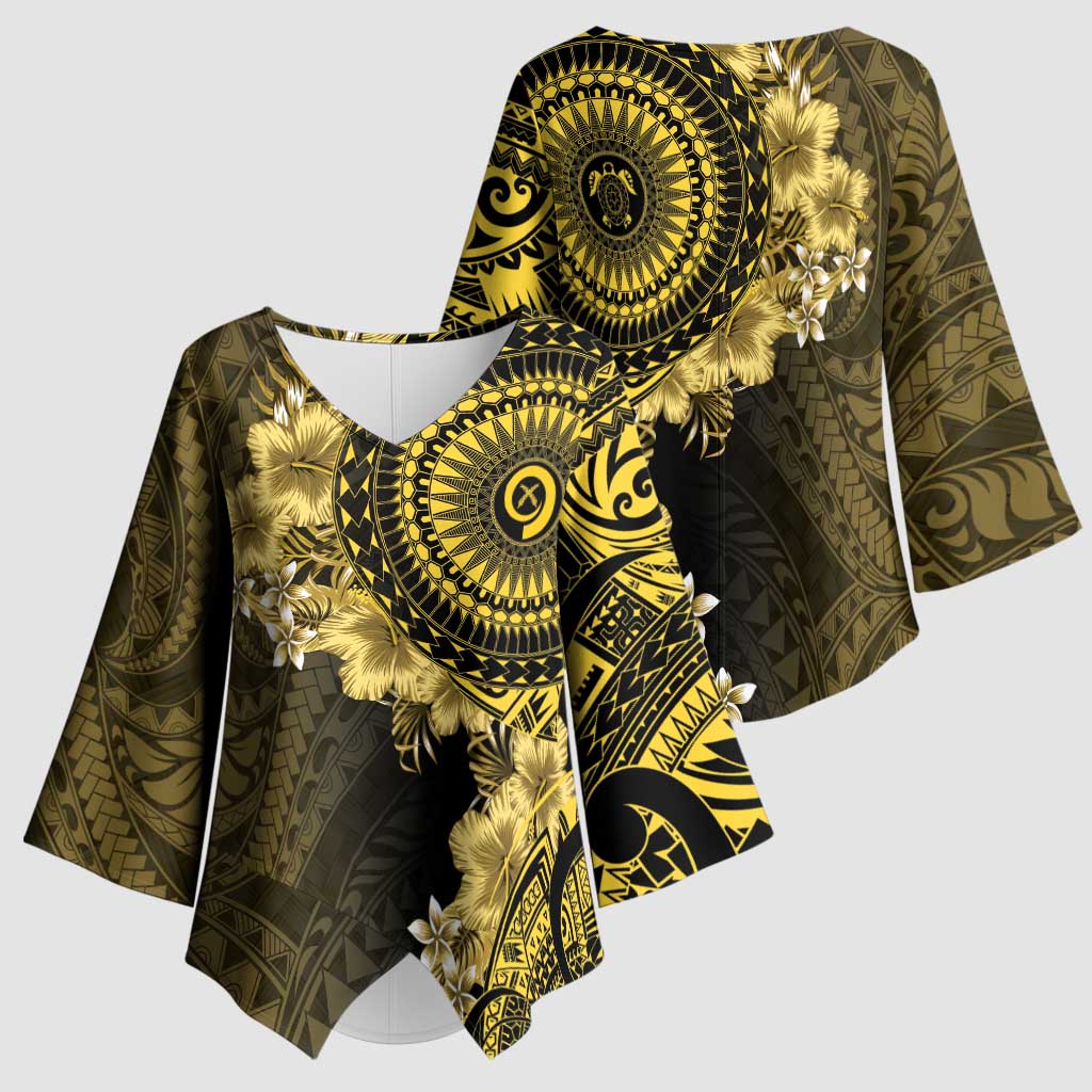 Vanuatu Kimono Sleeve Blouse Hibisus Polynesian Pattern Gold - Polynesian Pride