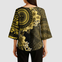 Vanuatu Kimono Sleeve Blouse Hibisus Polynesian Pattern Gold - Polynesian Pride