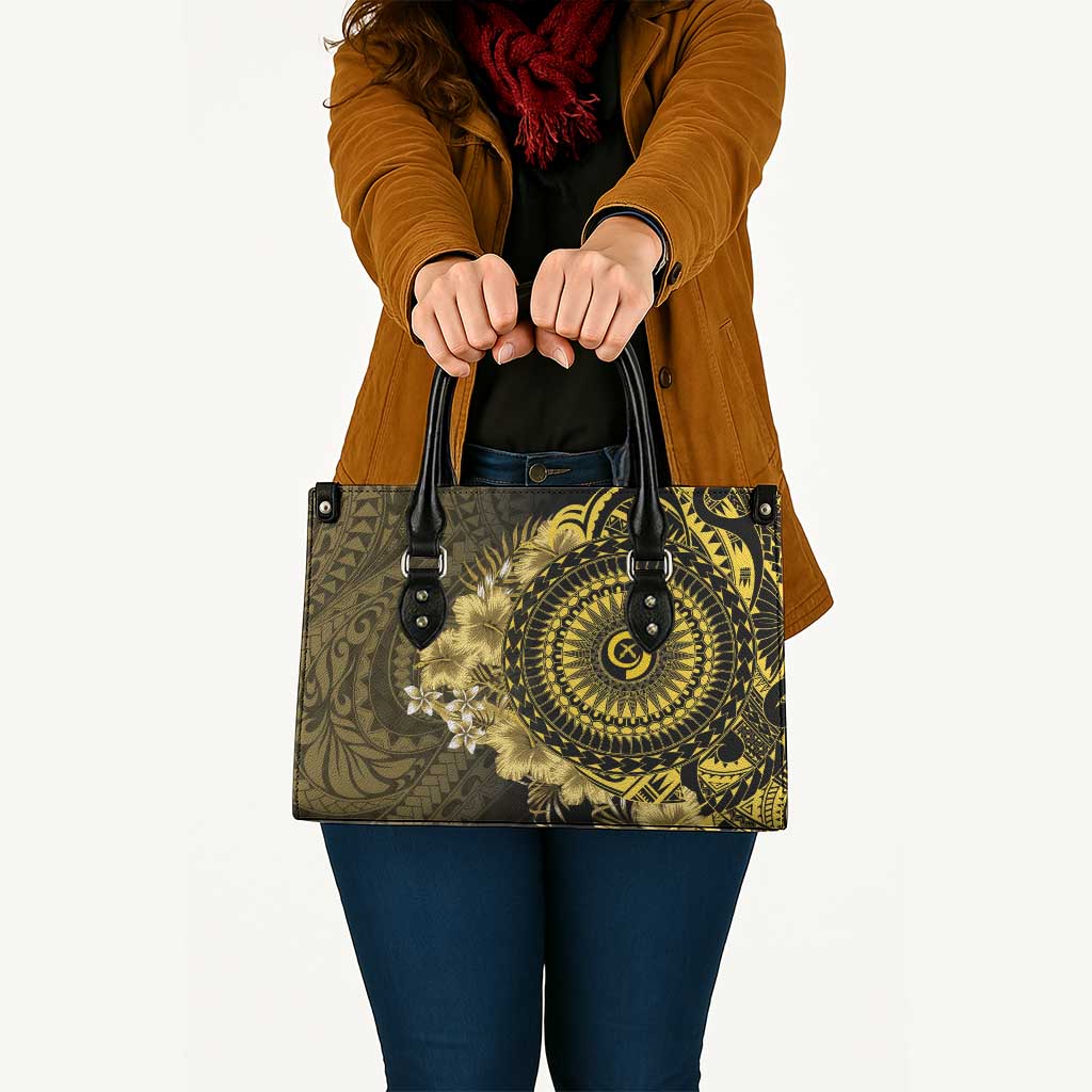 Vanuatu Leather Bag Hibisus Polynesian Pattern Gold - Polynesian Pride