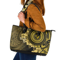 Vanuatu Leather Tote Bag Hibisus Polynesian Pattern Gold - Polynesian Pride