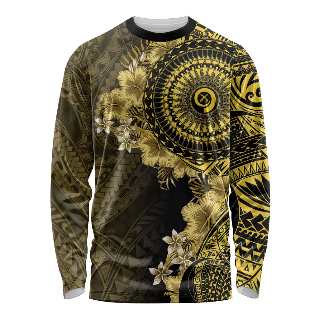 Vanuatu Long Sleeve Shirt Hibisus Polynesian Pattern Gold - Polynesian Pride