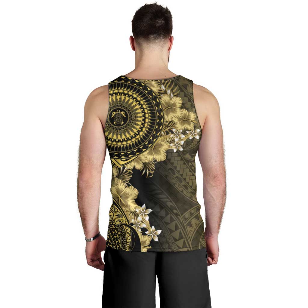 Vanuatu Men Tank Top Hibisus Polynesian Pattern Gold - Polynesian Pride