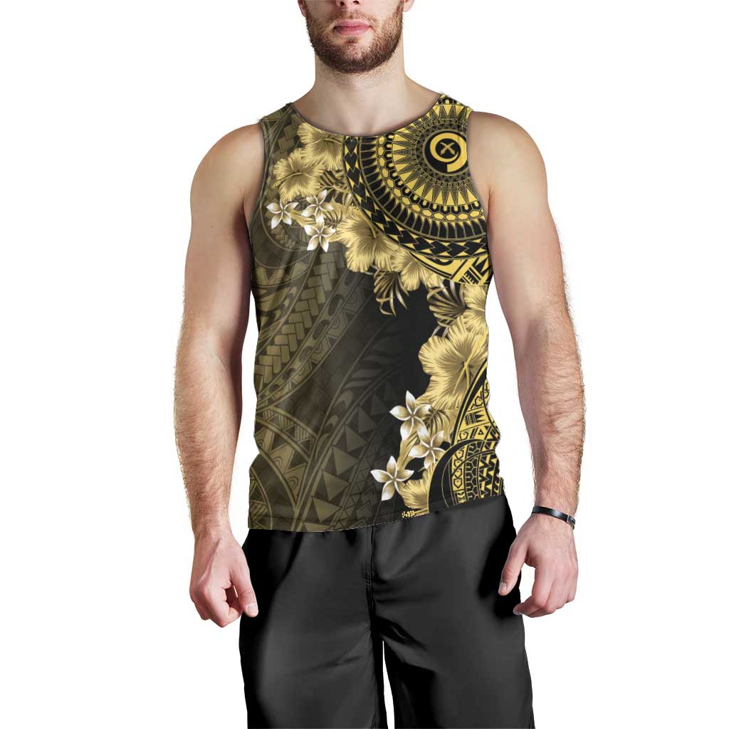 Vanuatu Men Tank Top Hibisus Polynesian Pattern Gold - Polynesian Pride