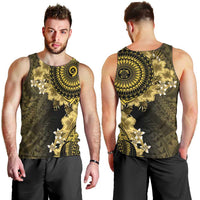 Vanuatu Men Tank Top Hibisus Polynesian Pattern Gold - Polynesian Pride