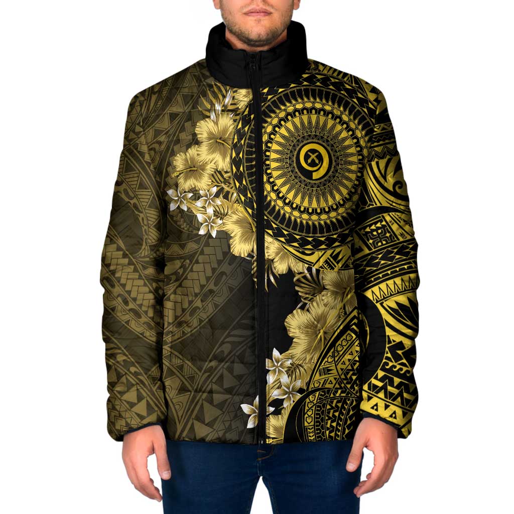 Vanuatu Padded Jacket Hibisus Polynesian Pattern Gold - Polynesian Pride