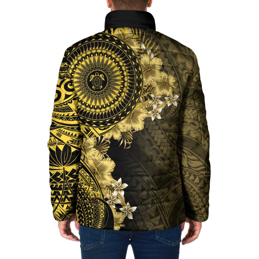 Vanuatu Padded Jacket Hibisus Polynesian Pattern Gold - Polynesian Pride