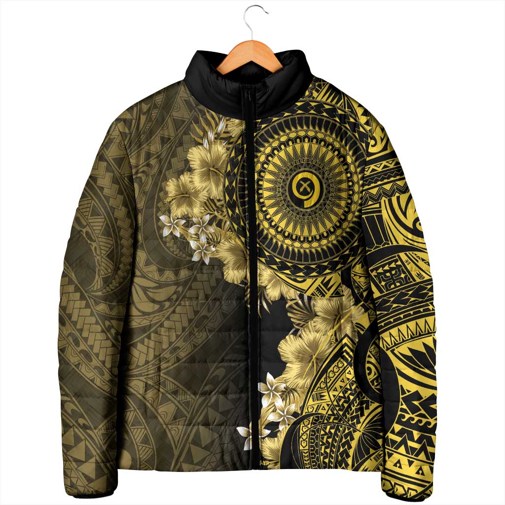 Vanuatu Padded Jacket Hibisus Polynesian Pattern Gold - Polynesian Pride