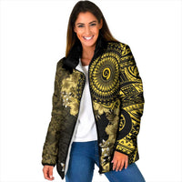 Vanuatu Padded Jacket Hibisus Polynesian Pattern Gold - Polynesian Pride