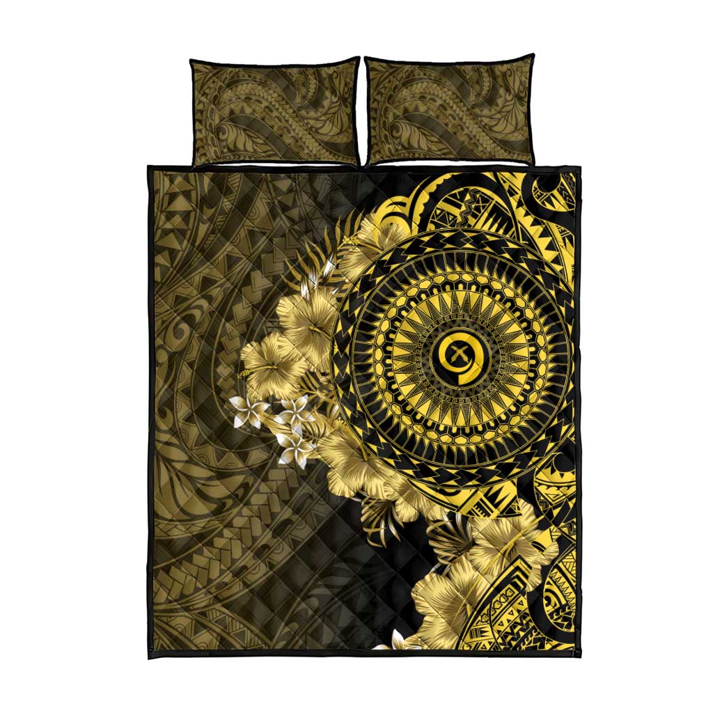 Vanuatu Quilt Bed Set Hibisus Polynesian Pattern Gold - Polynesian Pride