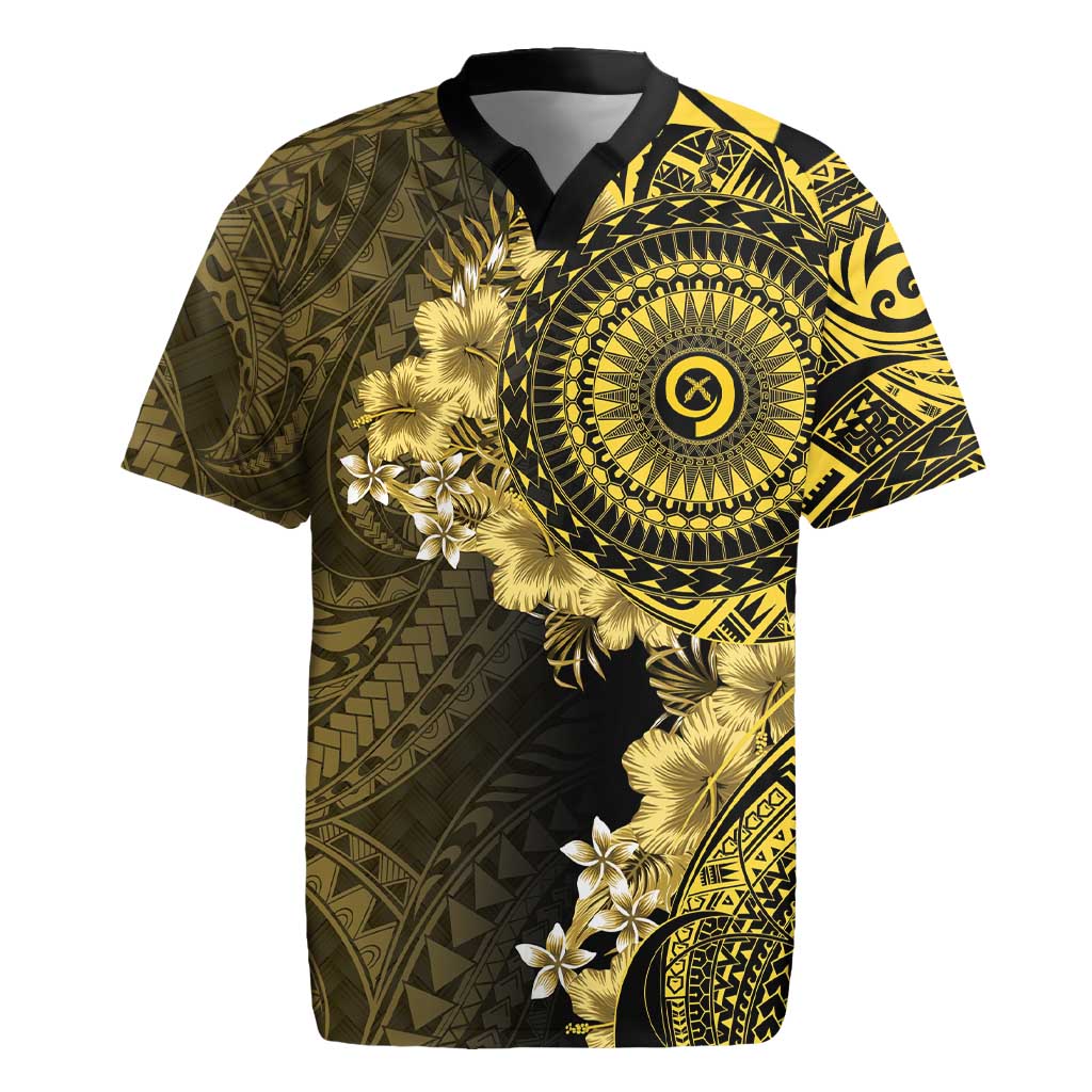 Vanuatu Rugby Jersey Hibisus Polynesian Pattern Gold - Polynesian Pride
